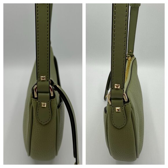 Michael Kors Dover Small Mini Half-Moon Leather Crossbody Bag - Light Sage - Picture 8 of 15